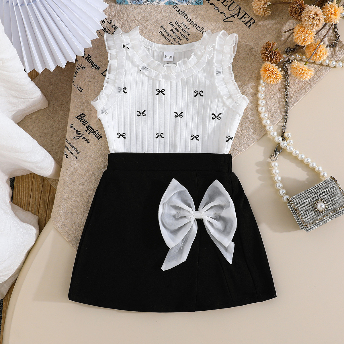 2026 Cross-Border Exclusive Offer—Girls' Academy Style Set: Lace Bow + Short Skirt, Two-Piece Sleeveless Dress
