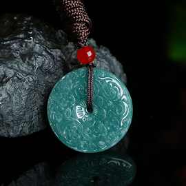 翡翠A货祥云平安扣吊坠男女款双面雕花玉坠四会批发玉观音新中式