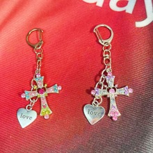 ins多巴胺闪钻十字架钥匙扣 笔袋挂饰甜酷风耳机套高端女包包挂件