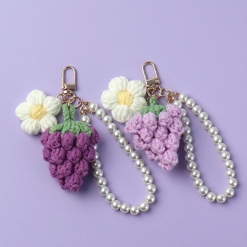 Finished woven puff flower grape car key chain cute creative mobile phone pendant bag pendant wholesale