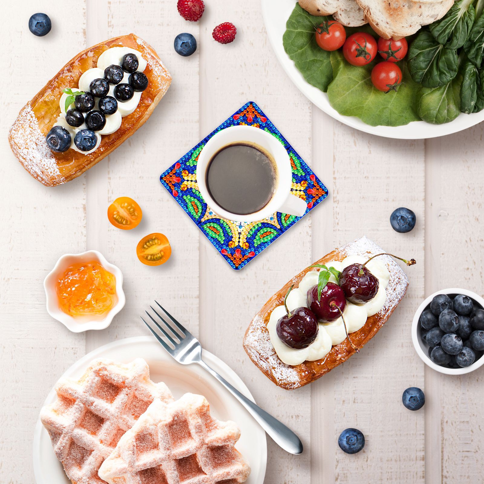 Diamante pintado alrededor de la almohadilla de taza DIY creativa cuadrada almohadilla de taza Mandala seis piezas conjunto de almohadillas de taza