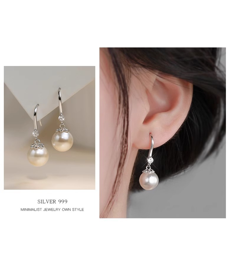 S999 Silber-Perlenohrringe, Retro-Design, Sommerkollektion