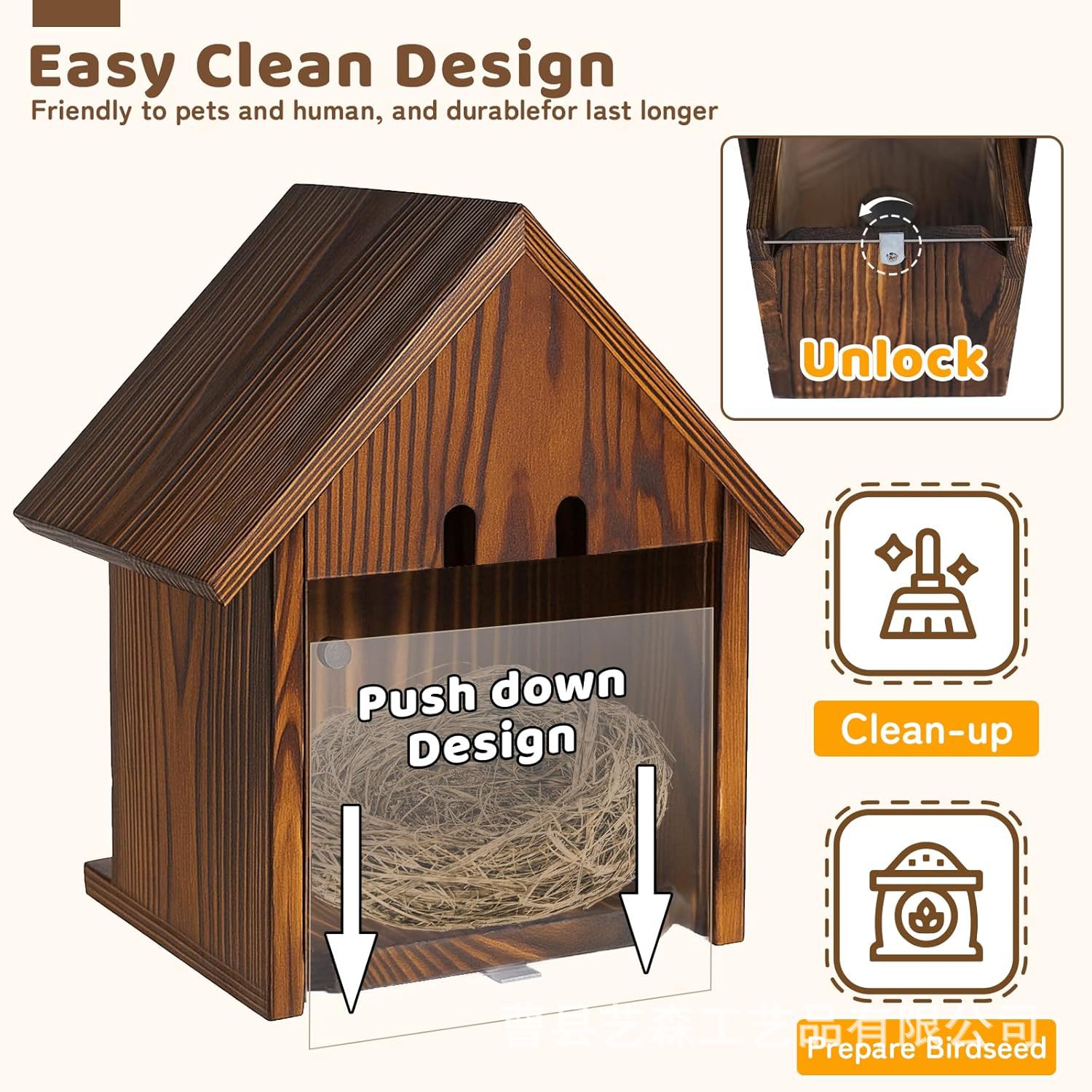 Cross-border bird's nest small house birdcage parrot breeding box solid wood bird feeder visible bird's nest with baffle 5