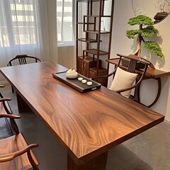 高端南美胡桃木茶桌现代简约原木客厅大板茶台办公家用茶几阳台桌