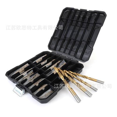 Cross-border plastic box 99pc titanium-plated twist drill high-speed steel woodworking hole opener steel plate punching drill bit iron sheet set