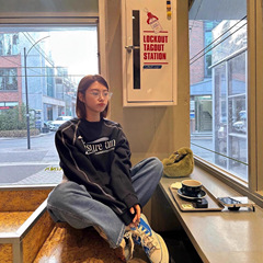 韩国AMES卫衣女美式复古学院风圆领尹净汉同款外套小众设计