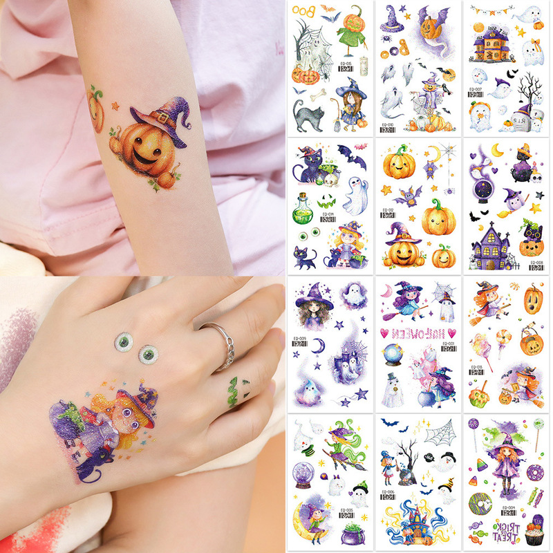New in stock Halloween Cartoon Tattoo Sticker Witch Pumpkin Ghost Children's Cute Temporary Tattoo Cross-border Supply New in stock Halloween Cartoon Tattoo Sticker Witch Pumpkin Ghost Children's Cute Temporary Tattoo Cross-border Supply