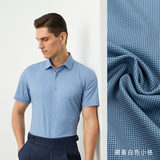 Xanh navy trắng lưới nhỏ ngắn tay nam cổ vuông