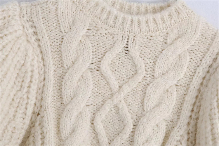 puff sleeve slim short solid color knitted sweater NSYJN118462