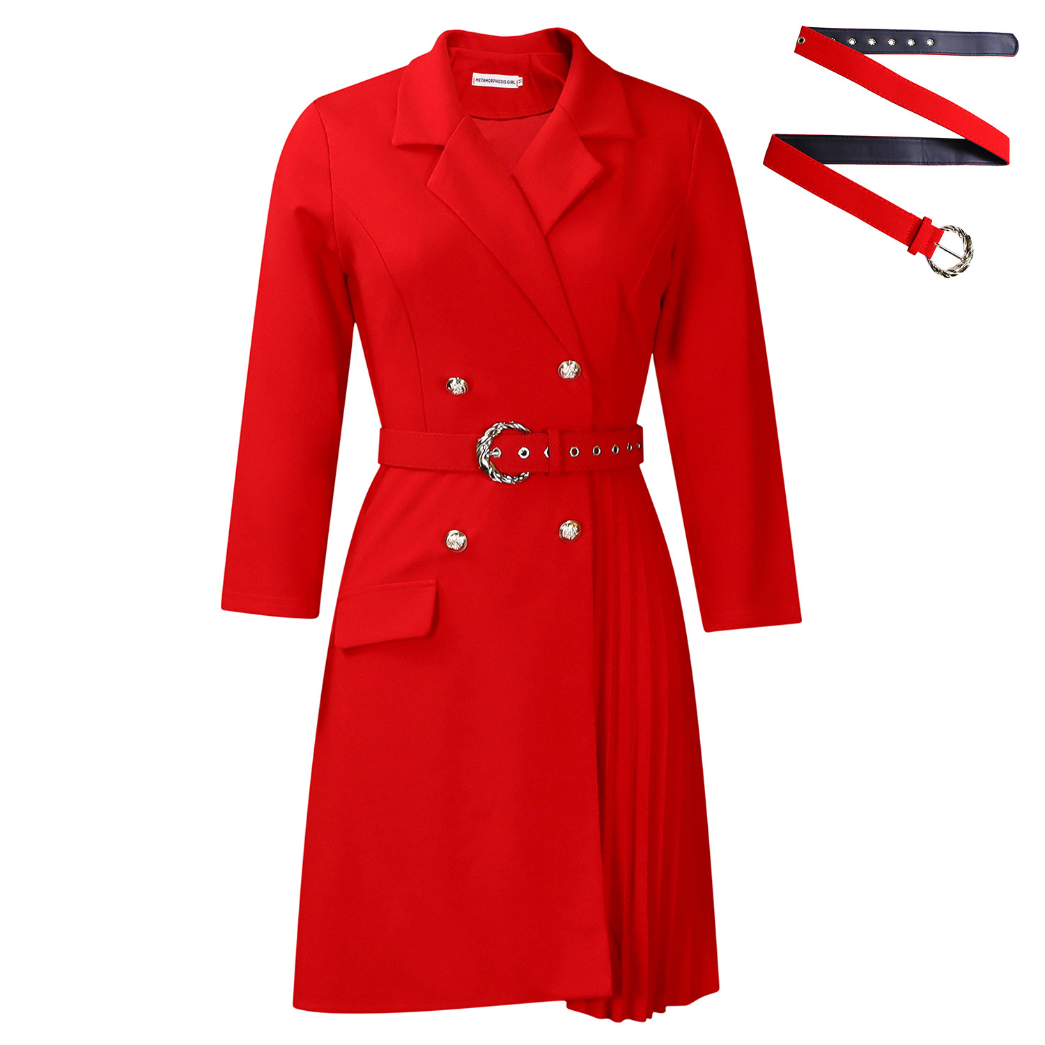 High Waisted Fashionable Midi Blazer Dress Pleated Design Tailored Fit Elegant Style Suitable for Office and Events
