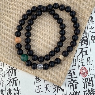 Natural Ebony Double Circle Bracelet for Women, Peach Wood Star and Moon Bodhi Transfer Beads, Retro Personalized Ebony Couple Bracelet