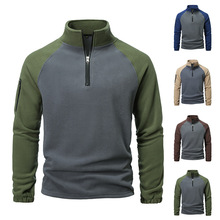 跨境外贸欧美战术抓绒衣男士摇粒绒卫衣秋冬拼色绒布套头休闲卫衣