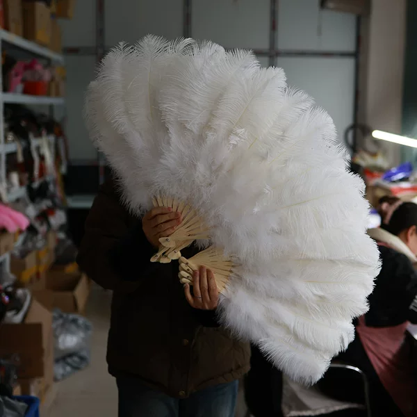Factory ostrich feather fan stage performance catwalk shooting props bar performance fan fluff fan folding fan