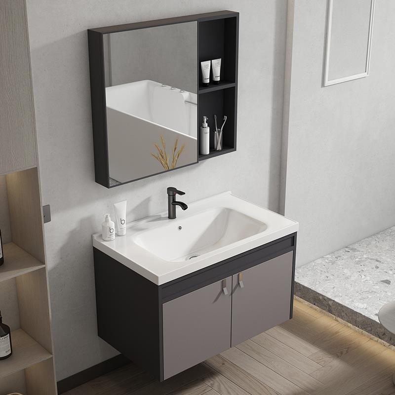 Gabinete de baño de aleación de aluminio de espacio combinación balcón lavabo de baño lavabo de cerámica integrado lavabo de baño mesa de lavado