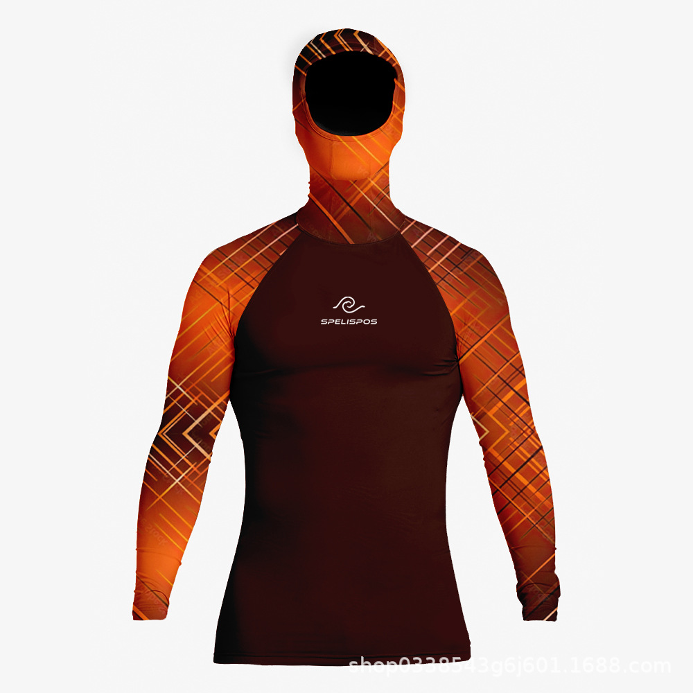 Spelispos Long-Sleeved Hooded Wetsuit Surfing Suit Surfing Shirts Rash Guard
