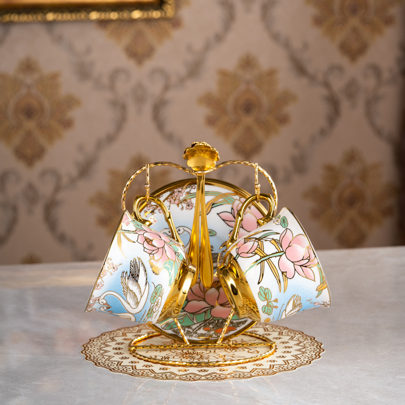Juego de café de estilo europeo traje chapado en oro lado Flor taza de té casa té de la tarde vintage sala de estar decoración Comercio exterior Exportación