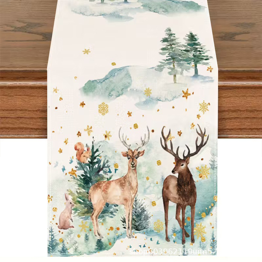 Amazon transfronterizo nueva bandera de la mesa de Navidad fábrica directa invierno muñeco de nieve Santa estampado almohadilla de mesa