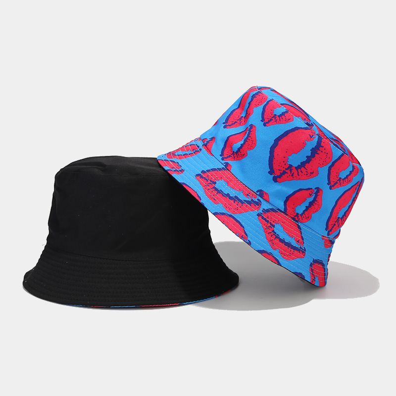 64g Weight Unisex Casual Retro Portrait Mouth Color Block Printing Bucket Hat