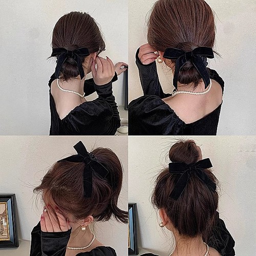 Black velvet bow simple temperament tied hair for women's hair ring new autumn and winter high-end hair rope