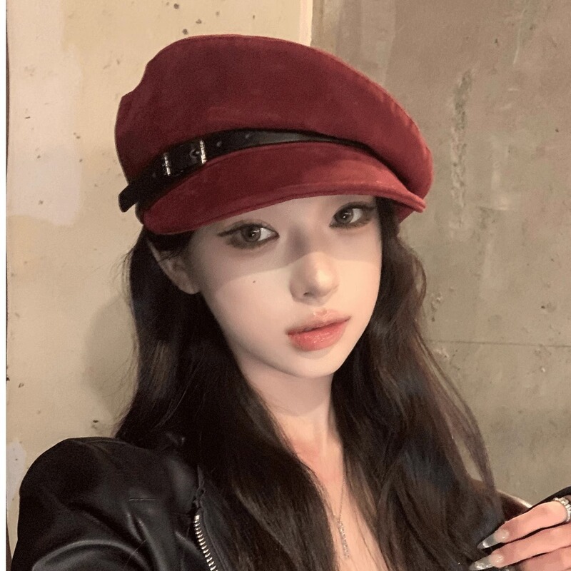 秋冬新款皮带平顶帽女日系复古英伦风时尚报童帽鸭舌八角贝雷帽潮|undefined
