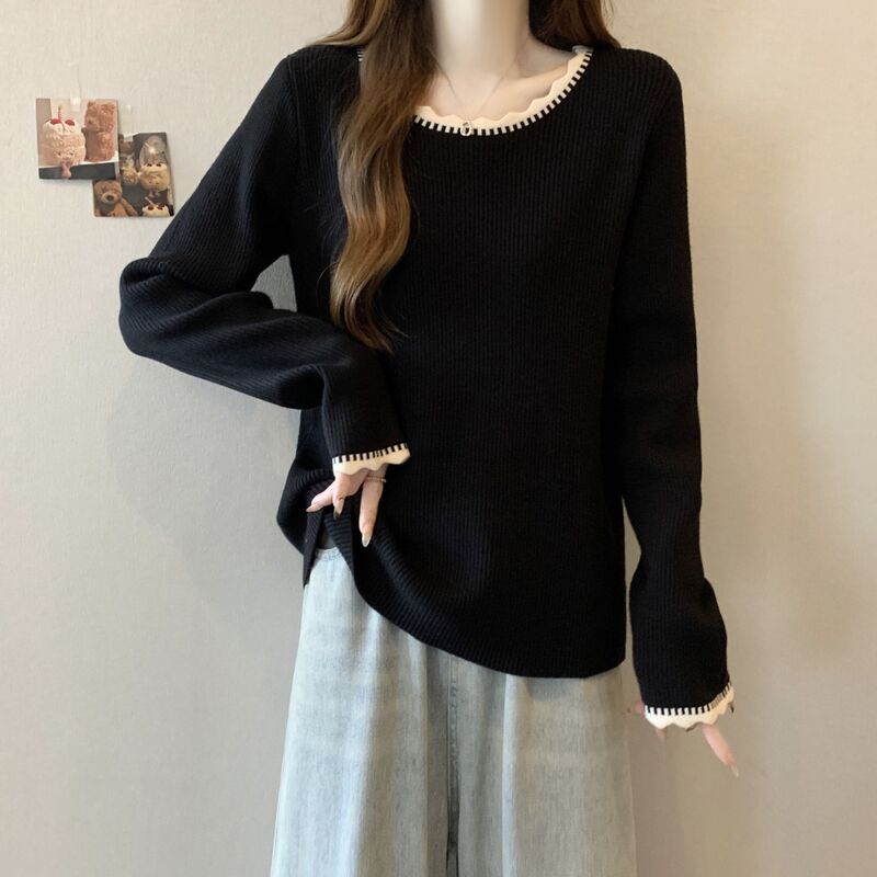 大きいサイズのレース長袖Tシャツ女性用2025春秋新作ファットmmゆったり痩身お腹カバーファッショナブルなトップス|undefined