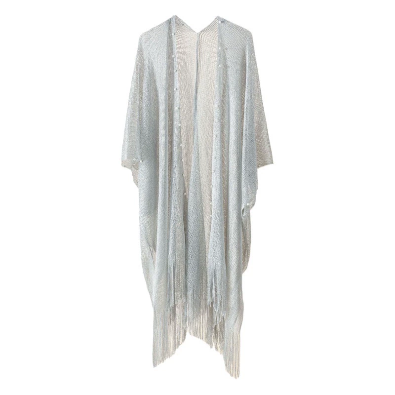 Европейский и американский летний гвоздь жемчужный пляжный платок кардиган 2024 Бикини блузка средняя длинная солнцезащитная одежда блузка