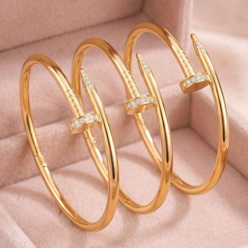 European and American style stainless steel bangle with nail design, genuine gold-plated, non-fading, simple, versatile, fashionable, and elegant titanium steel bracelet for women European and American style stainless steel bangle with nail design, genuine gold-plated, non-fading, simple, versatile, fashionable, and elegant titanium steel bracelet for women