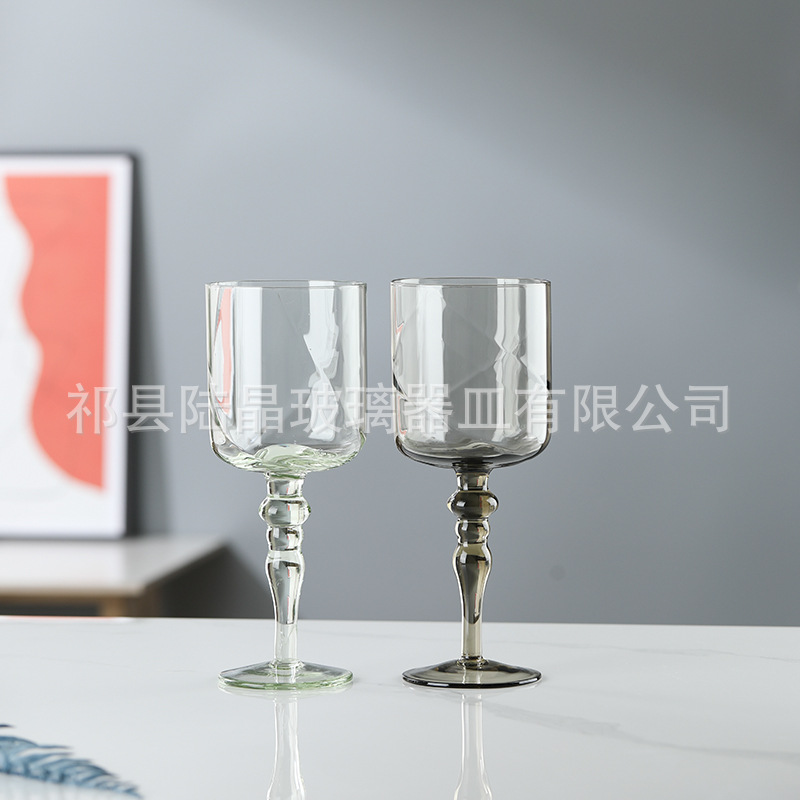 Retro hogar francés color primario vidrio copa de vino columna francesa copa de vino tinto soplado artificial clásico simple copa de vino tinto