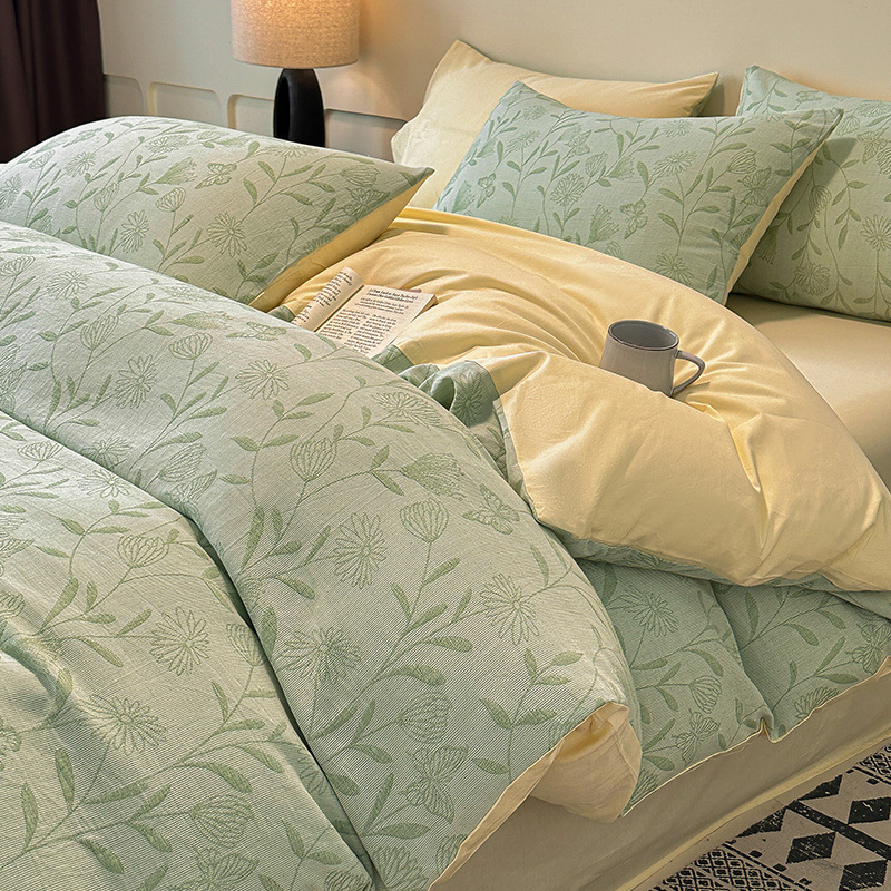 Cama de jacquard de algodón puro de cuatro piezas 2024 nuevo estilo otoño e invierno funda de edredón sábana ropa de cama de lujo ligero