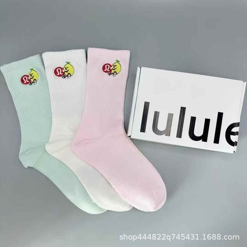 Lululemon New Boxed Women's Socks Lulu Mid-Tube Embroidered Candy Color Sports Running Yoga Socks First Generation