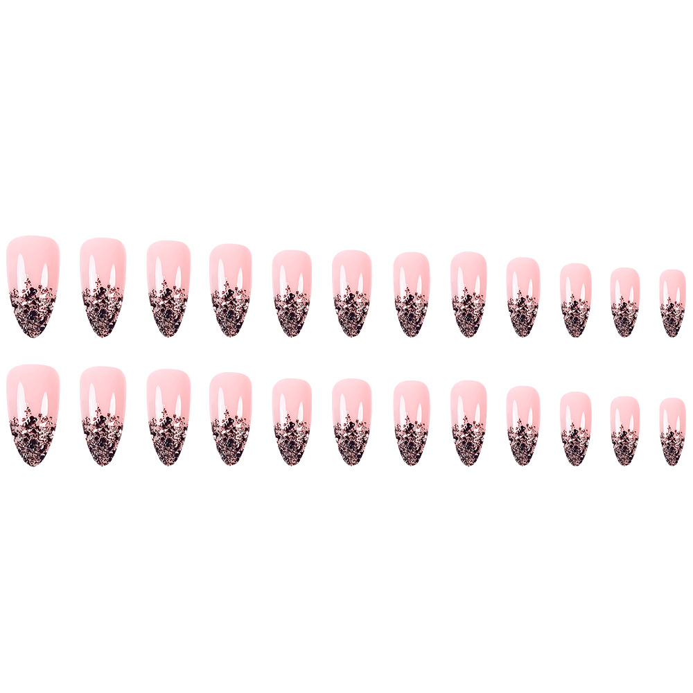 Ventas transfronterizas calientes desnudas polvo negro brillante manicure francés dulce y fresco ambiente de uso de parche de uñas 24 piezas de parche de uñas image 6