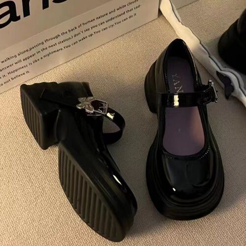 French high-heeled Mary Jane shoes for women, retro style matching skirts, one-piece buckle, versatile bow detail, thick sole, chunky heels, small leather shoes