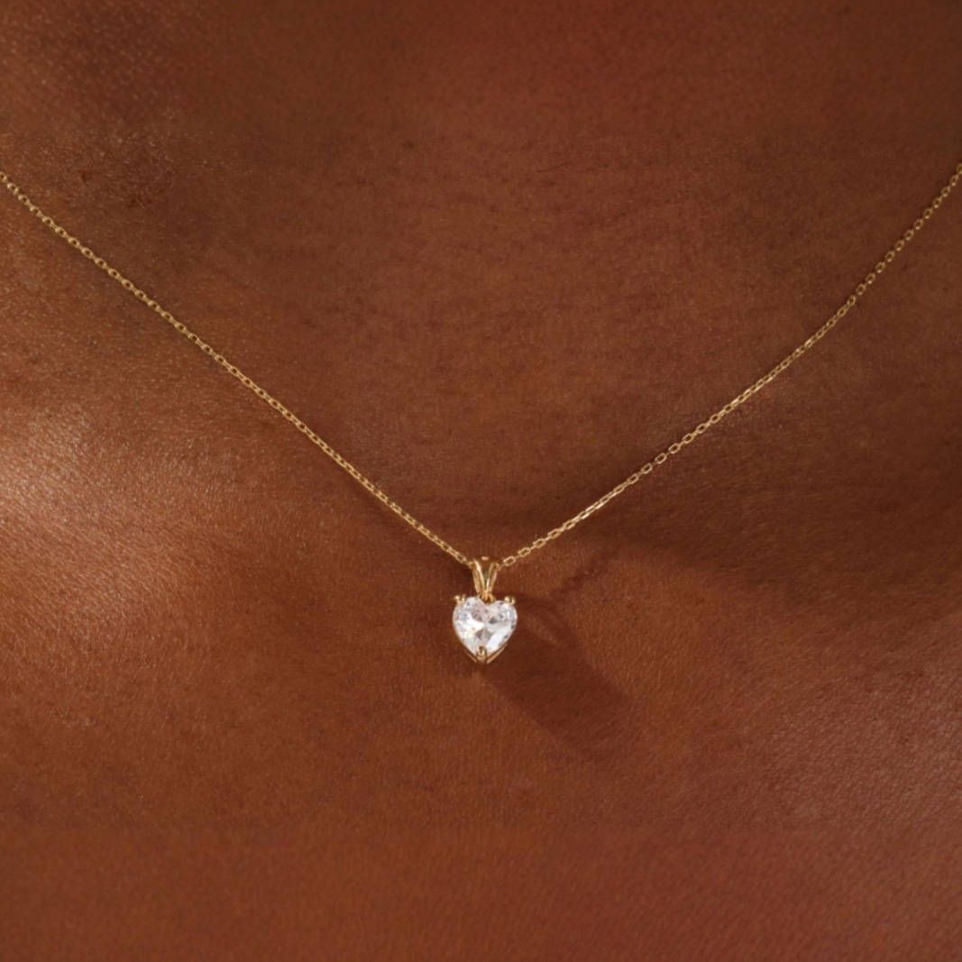 心形纯银百搭吊坠小众爱心高级锁骨链培育高碳钻黄白钻石项链