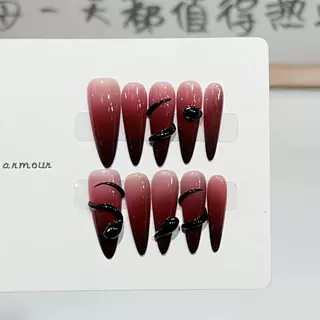 高端限定个性毒液小蛇美甲穿戴甲高级感甜酷辣妹手绘法式甲片批发