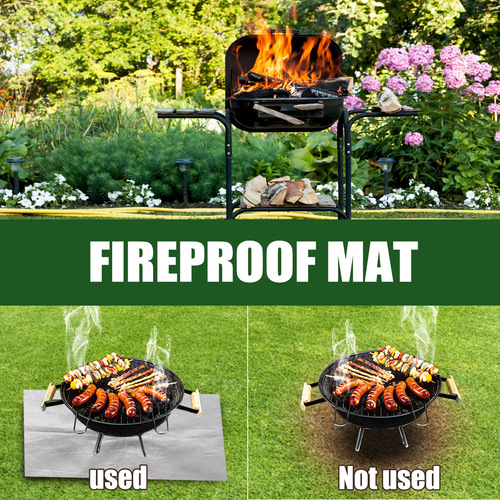 Yeybong fireproof mat fireplace brazier outdoor lawn terrace barbecue fireproof mat silver rectangular protective mat
