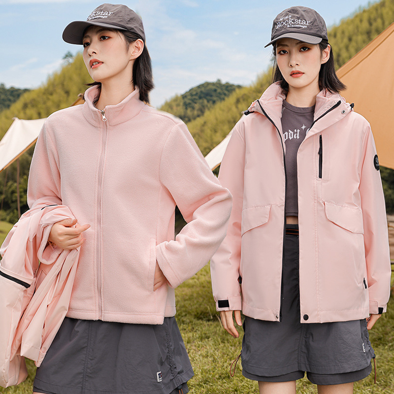 Comercio exterior de invierno nueva ropa de mujer al aire libre 3 - en - 1 calentamiento deportivo chaqueta de algodón con capuchón chaqueta