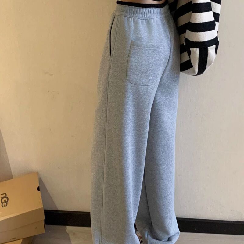 Fleece-Lined Thick Snow Women's Autumn and Winter Thick Straight-Leg Slim High-Waist Drape Slimming Leg-Lengthening Casual Sweatpants Sports Pants