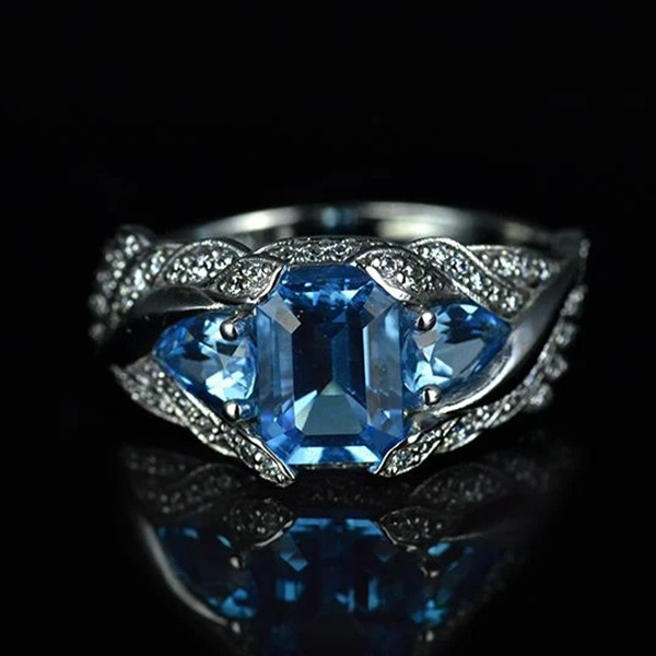 Yunjin TEMU popular anillo de circón azul cuadrado joya anillo femenino popular joyería transfronteriza exclusivo image 3