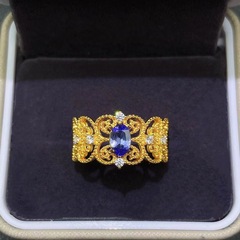 網紅直播熱賣仿天然坦桑石戒指女開口淨體乾淨顏色好精工鑲嵌氣質