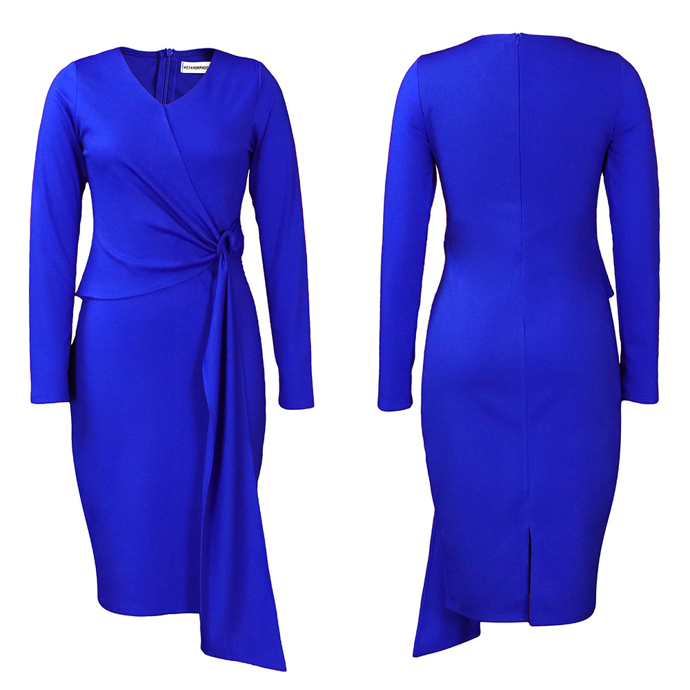 Elegant Style Wholesale Women's Elegant Solid Color Banquet V Neck Long Sleeve Sheath Dress