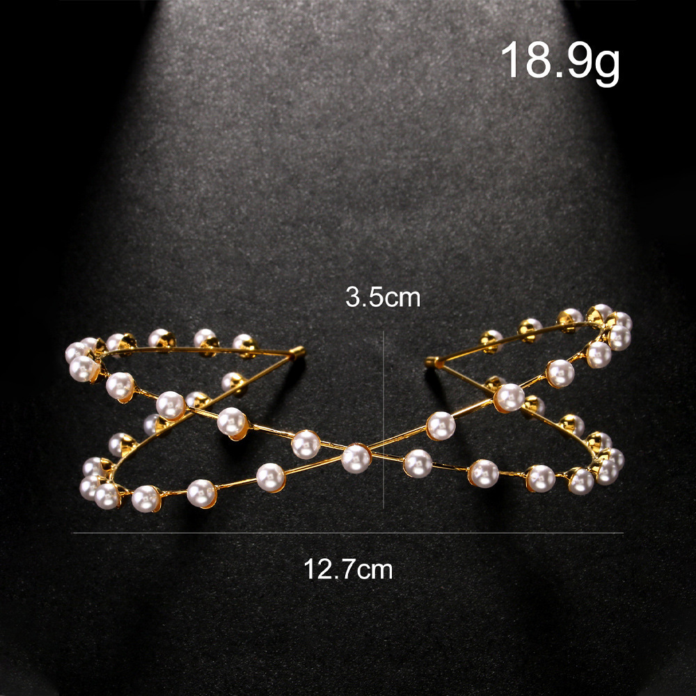 La tendencia europea y americana de perlas, banda de cabello de novia de alta calidad, banda de cabello de doble capa, accesorios de lujo ligero, tocadera