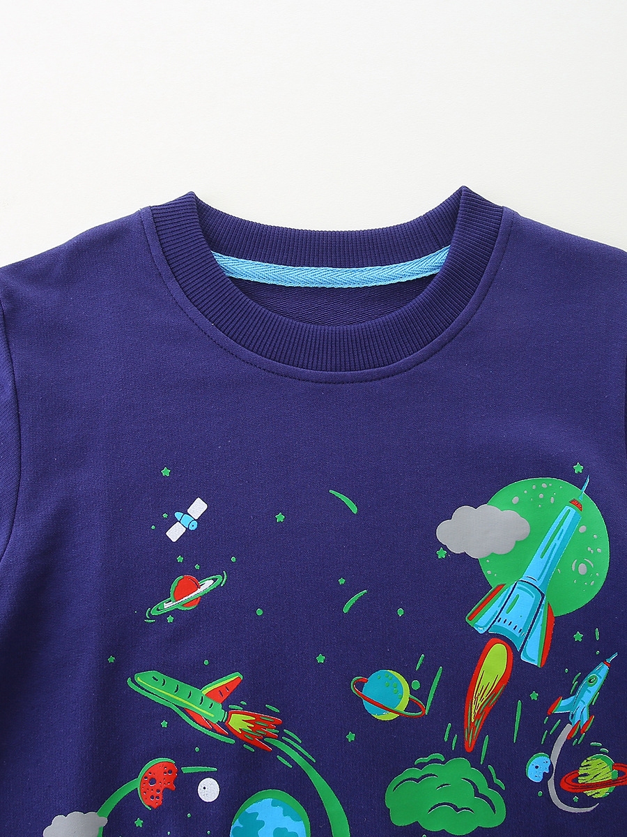 Estilo europeo y americano dibujos animados de ropa protectora para niños impresión nocturna ropa protectora de cuello redondo para niños, punto de algodón, ropa casual para niños al por mayor