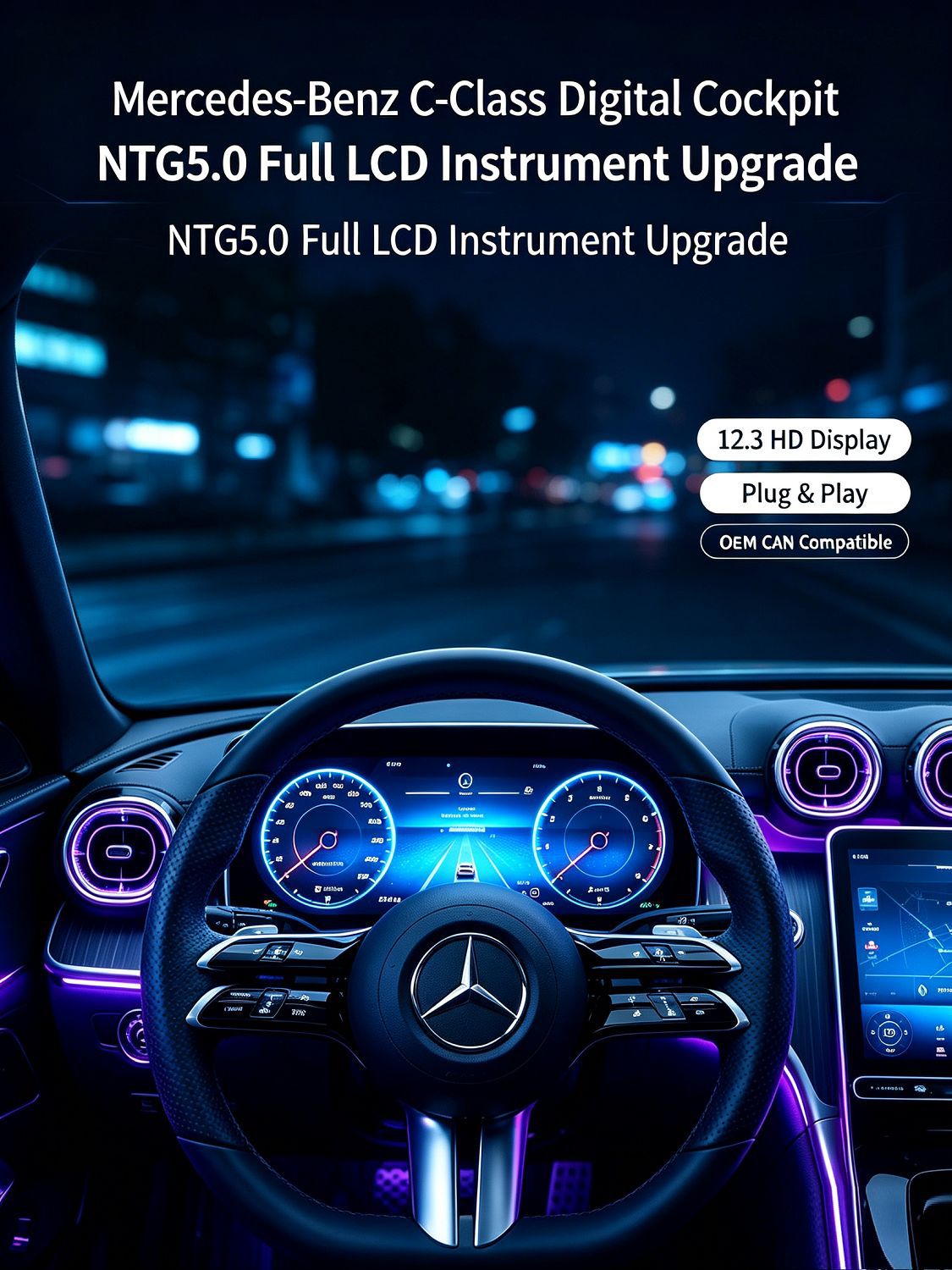Suitable for Mercedes-Benz Glc/C-Class W205/Ntg5.0 Upgrade to Full Lcd Instrument Panel, Plug and Play, Non-Destructive Connection