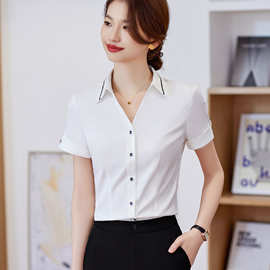 春夏新款短袖白衬衫女士职业修身工作学生服大码正式装