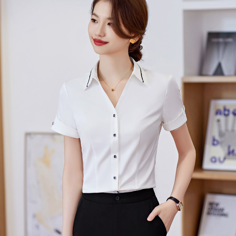 Spring and Summer New Short-sleeved White Shirt Women's Professional Slim-fit Work Student Clothes Large Size Formal Outfit