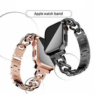 适用于苹果手表apple watch单排牛仔链式金属小香风女士表带