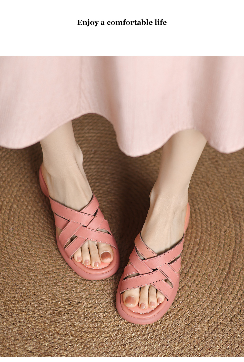 Sandal cao gót nữ mũi tròn hở ngón, da bò gót vuông 9 cm — đen chi tiết 12