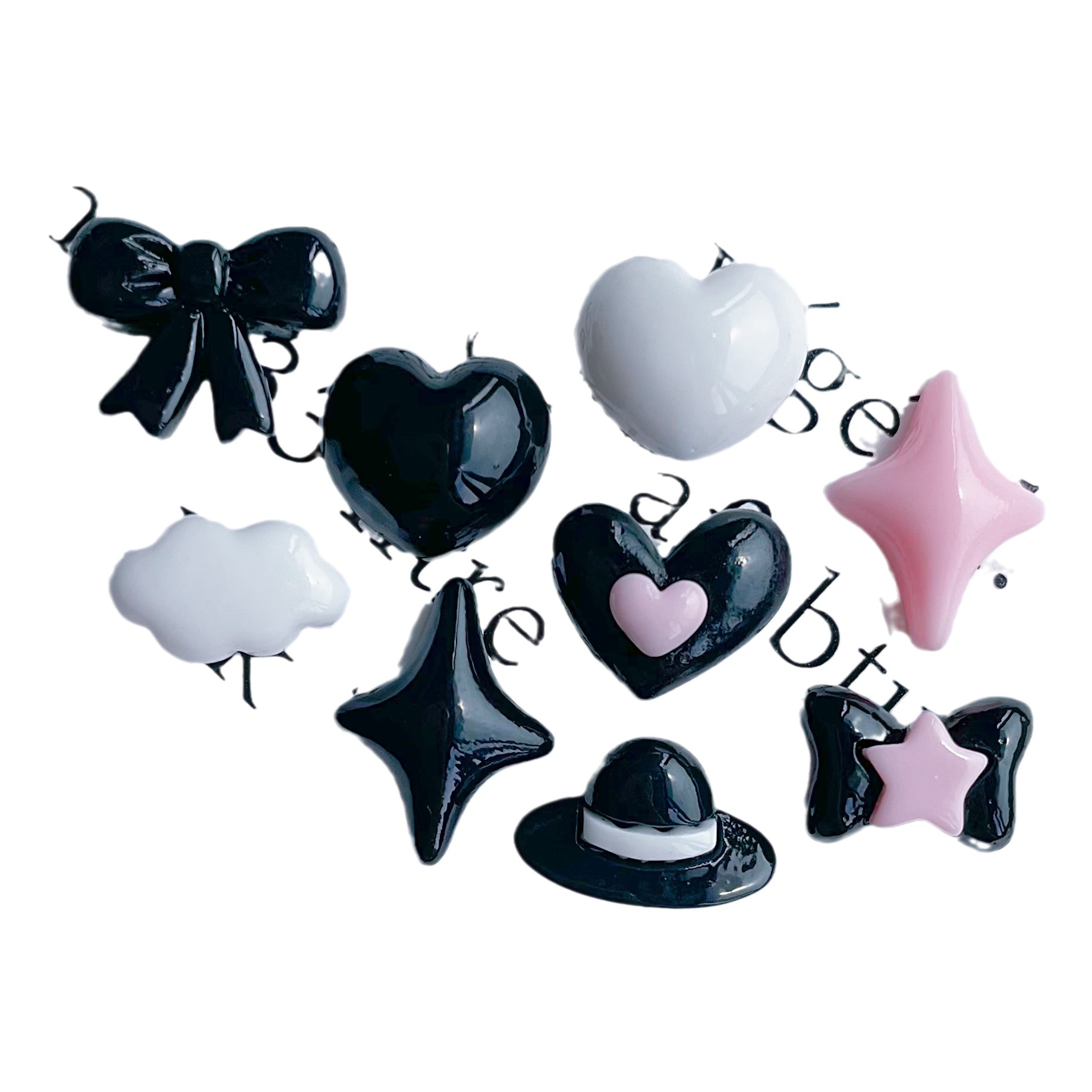 Negro Rosa Pajarita amor corazón estrella de cuatro esquinas superficie brillante accesorios de resina Mini tamaño pequeño pegamento de crema pendientes de uñas accesorios Nuevo