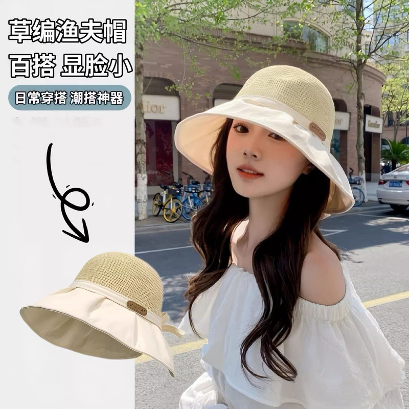 新しい夏の多用途屋外サンハット大きなつばの漁師の帽子ポータブル日焼け止めサンハットリボンレディース帽子|undefined