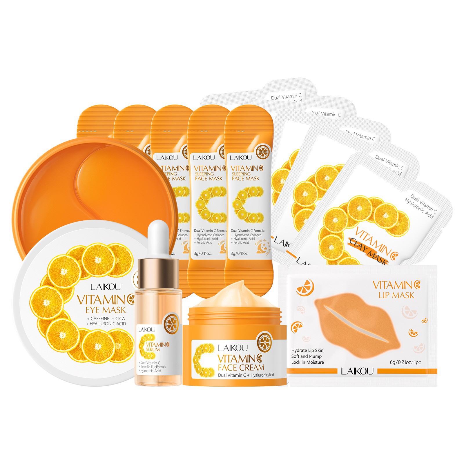 Transfronterizo LAIKOUFENYI Vitamina C serie combinación hidratación humectante productos de cuidado de la piel paquete de caja Inglés FDA productos de cuidado de la piel